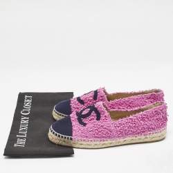 مملوكة مسبقًا Chanel Black/Pink Fabric and Tweed Interlocking CC Logo Espadrille Flats Size 39