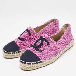 مملوكة مسبقًا Chanel Black/Pink Fabric and Tweed Interlocking CC Logo Espadrille Flats Size 39