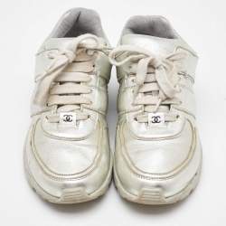 Chanel Silver/Black Leather CC Low Top Sneakers Size 37