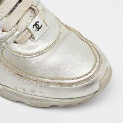 Chanel Silver/Black Leather CC Low Top Sneakers Size 37