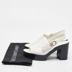 Chanel White Quilted Leather CC Platform Slingback Sandals Size 37.5