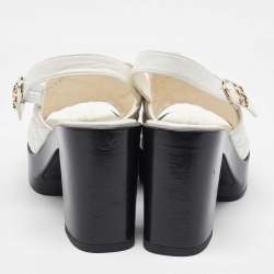 Chanel White Quilted Leather CC Platform Slingback Sandals Size 37.5