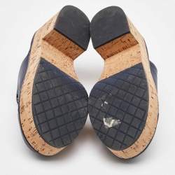 Chanel Navy Blue/Black Leather Cap Toe Cork Platform Mules Size 37