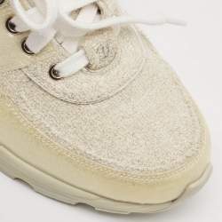 Chanel Silver/White PVC and Tweed Low Top Sneakers Size 35.5