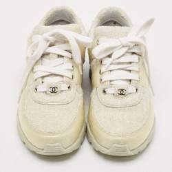 Chanel Silver/White PVC and Tweed Low Top Sneakers Size 35.5