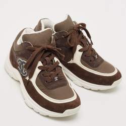 Chanel Brown Suede and Canvas CC Low Top Sneakers Size 35.5