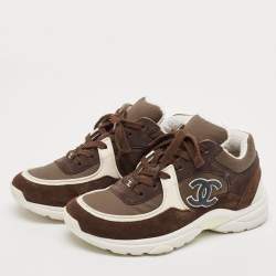Chanel Brown Suede and Canvas CC Low Top Sneakers Size 35.5