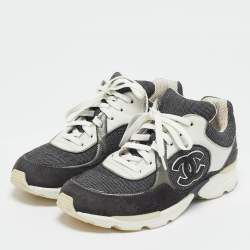 Pre Owned Chanel Multicolor Leather and Canvas CC Interlocking Logo Low Top Sneakers Size 36