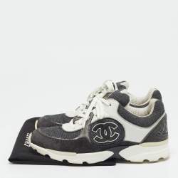 Pre Owned Chanel Multicolor Leather and Canvas CC Interlocking Logo Low Top Sneakers Size 36