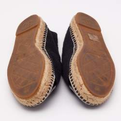 Pre Owned Chanel Black Tweed and Patent Leather CC Cap Toe Espadrilles Flats Size 39