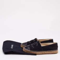 Pre Owned Chanel Black Tweed and Patent Leather CC Cap Toe Espadrilles Flats Size 39