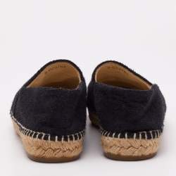 Pre Owned Chanel Black Tweed and Patent Leather CC Cap Toe Espadrilles Flats Size 39