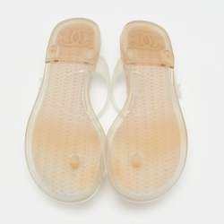 مملوكة مسبقًا Chanel CC Camellia Size 37 White Jelly Thong Flat Sandals