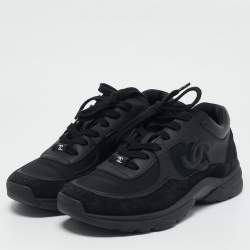 Chanel Black Suede and Nylon CC Low Top Sneakers Size 39