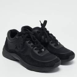 Chanel Black Suede and Nylon CC Low Top Sneakers Size 39
