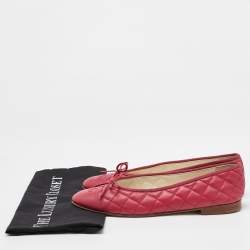 Pre Owned Chanel Dark Pink Quilted Leather Bow CC Cap Toe Ballet Flats Size 41