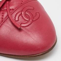 Pre Owned Chanel Dark Pink Quilted Leather Bow CC Cap Toe Ballet Flats Size 41