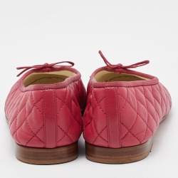 Pre Owned Chanel Dark Pink Quilted Leather Bow CC Cap Toe Ballet Flats Size 41