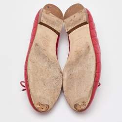 Pre Owned Chanel Dark Pink Quilted Leather Bow CC Cap Toe Ballet Flats Size 41