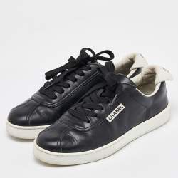 Chanel Black Leather Weekender Low Top Sneakers Size 36.5