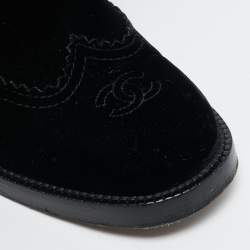 Chanel Black Velvet Lace Mid Calf Boots Size 38.5