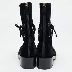 Chanel Black Velvet Lace Mid Calf Boots Size 38.5