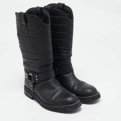Chanel Black Leather Star Harness CC Mid Calf Boots Size 39