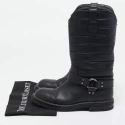 Chanel Black Leather Star Harness CC Mid Calf Boots Size 39