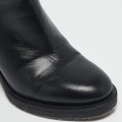 Chanel Dark Black Leather CC Turn-Lock Block Heel Ankle Boots Size 38.5
