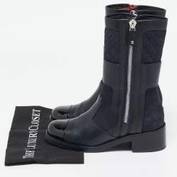 Chanel Black Leather and Patent Midcalf Boots Size 39