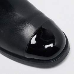 Chanel Black Leather and Patent Midcalf Boots Size 39