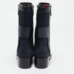 Chanel Black Leather and Patent Midcalf Boots Size 39