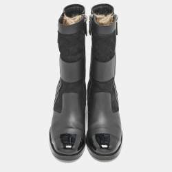 Chanel Black Leather CC Zipper Detail Moto Boots Size 39 