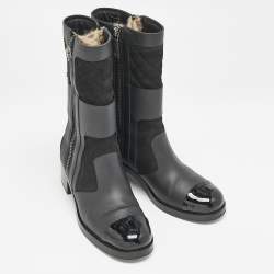 Chanel Black Leather CC Zipper Detail Moto Boots Size 39 