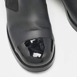 Chanel Black Leather CC Zipper Detail Moto Boots Size 39 
