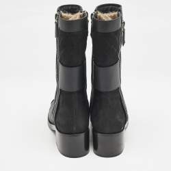 Chanel Black Leather CC Zipper Detail Moto Boots Size 39 