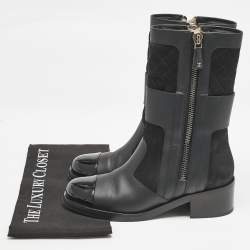 Chanel Black Leather CC Zipper Detail Moto Boots Size 39 