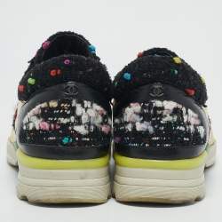 Chanel Multicolor Tweed and Leather Lace Up Sneakers Size 38
