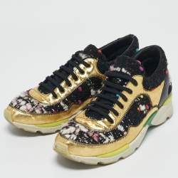 Chanel Multicolor Tweed and Leather Lace Up Sneakers Size 38