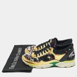 Chanel Multicolor Tweed and Leather Lace Up Sneakers Size 38