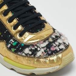 Chanel Multicolor Tweed and Leather Lace Up Sneakers Size 38