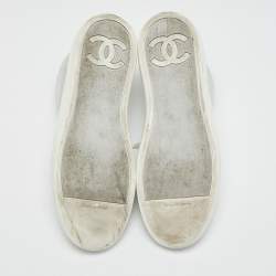 Chanel White/Silver Leather and Rubber High Top Sneakers Size 38