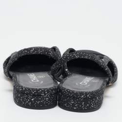 Chanel White/Black Tweed and Canvas CC Toe Slingback Sandals Size 38.5