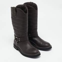Chanel Brown Leather Star Harness CC Mid Calf Boots Size 39