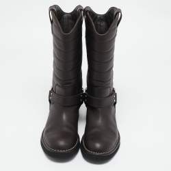 Chanel Brown Leather Star Harness CC Mid Calf Boots Size 39