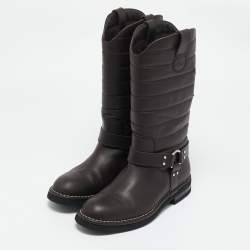Chanel Brown Leather Star Harness CC Mid Calf Boots Size 39
