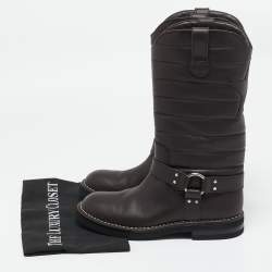 Chanel Brown Leather Star Harness CC Mid Calf Boots Size 39