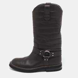 Chanel Brown Leather Star Harness CC Mid Calf Boots Size 39