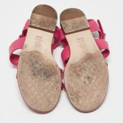 Pre Owned Chanel Red Leather CC Chain Detail Ankle Strap Sandals Size 38.5