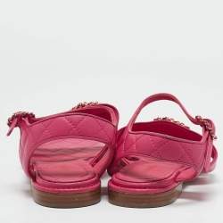 Pre Owned Chanel Red Leather CC Chain Detail Ankle Strap Sandals Size 38.5